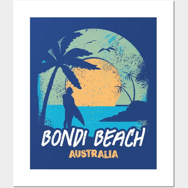 Retro Sunset Bondi Beach Australia Surfing // Retro Aussie Beach Wall Art by Now Boarding